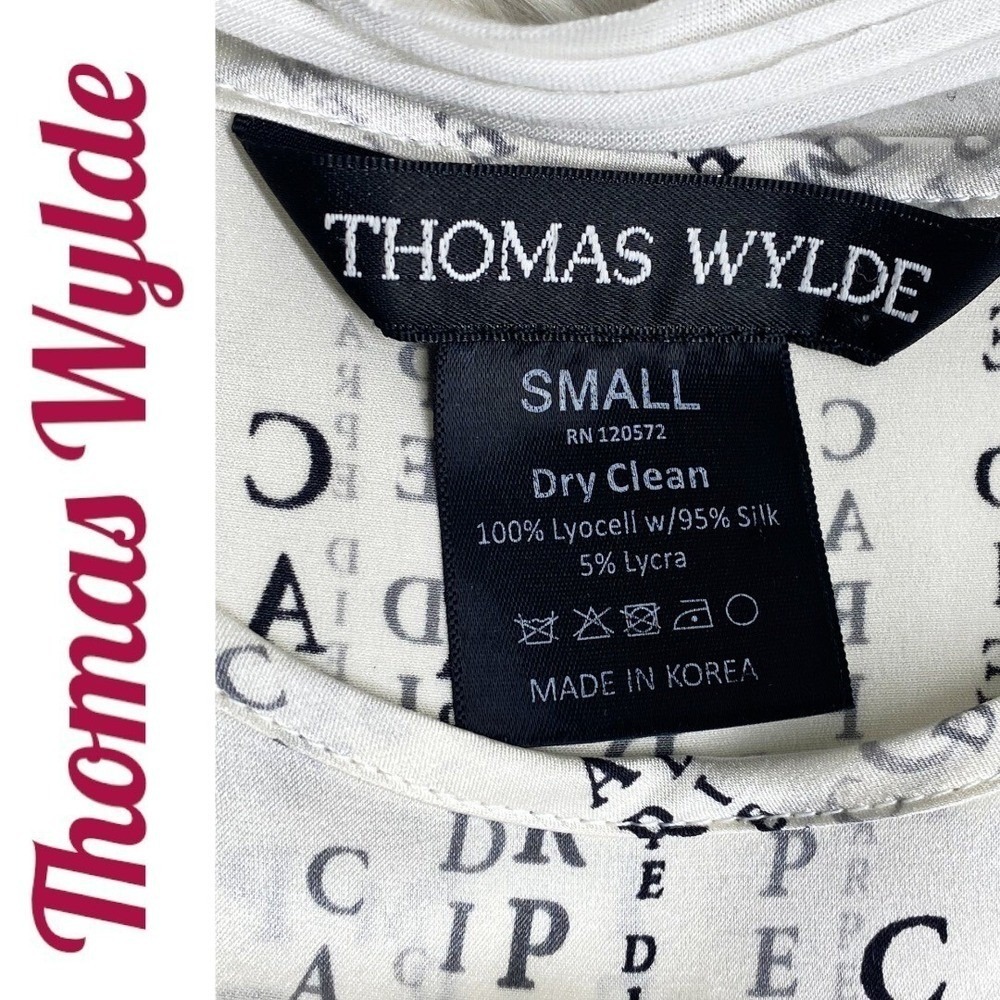 THOMAS WYLDE Y2K Sheer Silk Lyocell Text Print Dress Avant Garde Editorial Small - Picture 12 of 16